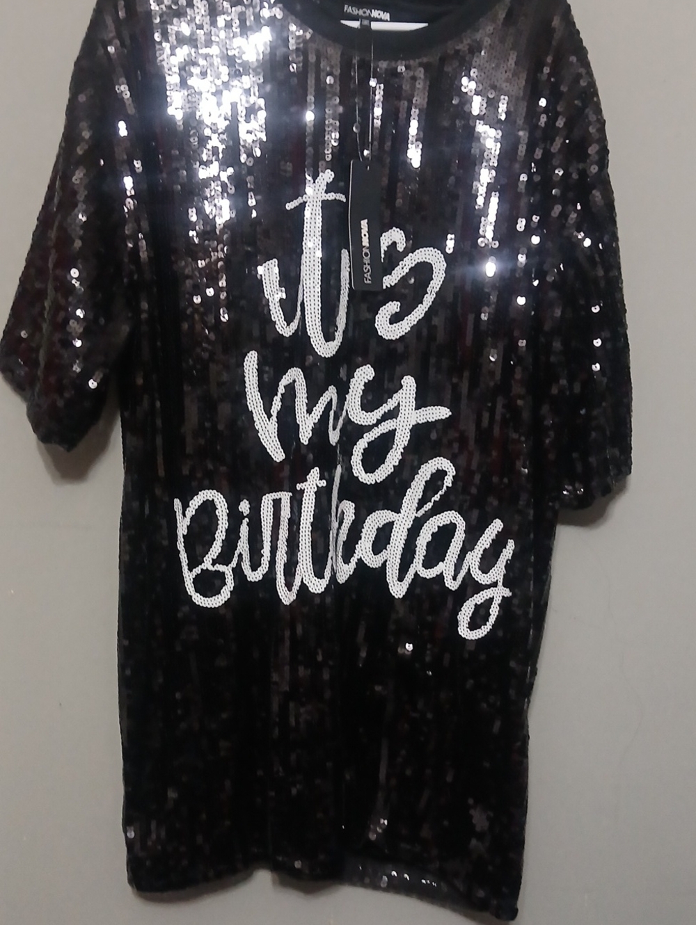 Fashion Nova Black Sequin "It's My Birthday" Dress